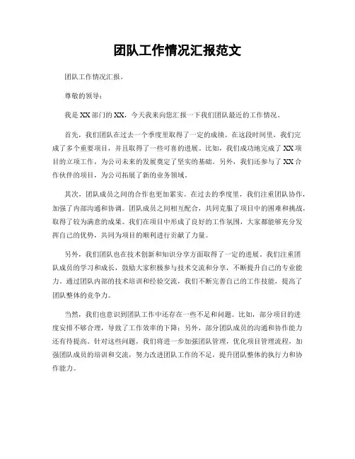团队工作情况汇报范文