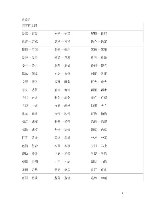 小学1-6年级近义词反义词大全