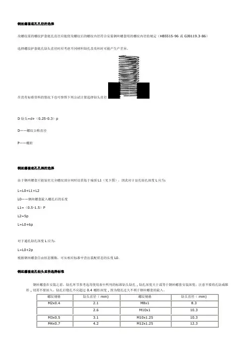 钢丝螺套底孔尺寸