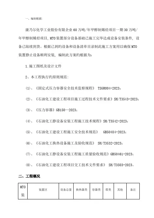 MTO装置静止设备安装方案