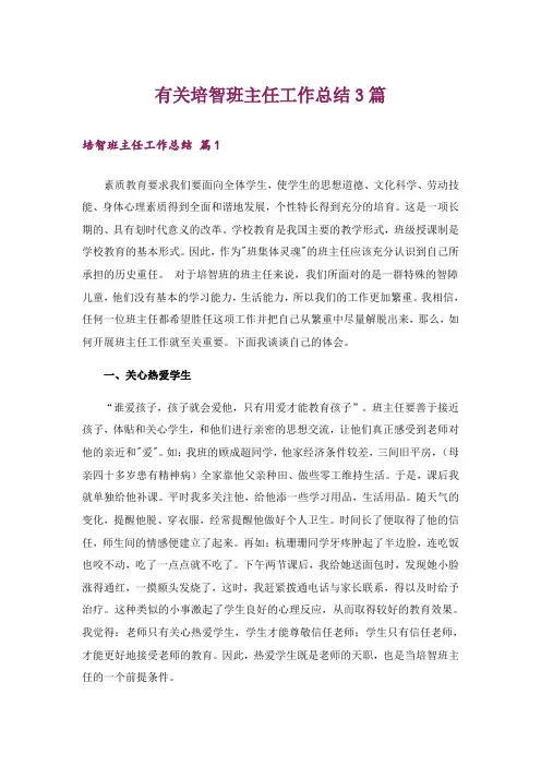 有关培智班主任工作总结3篇