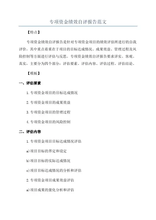 专项资金绩效自评报告范文