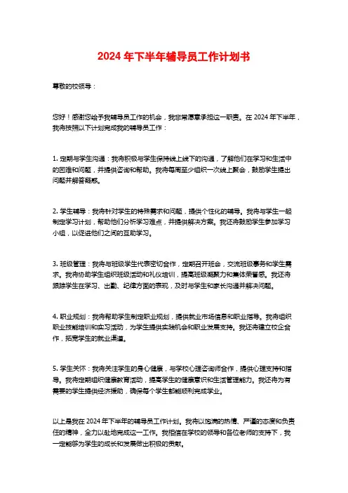 2024年下半年辅导员工作计划书