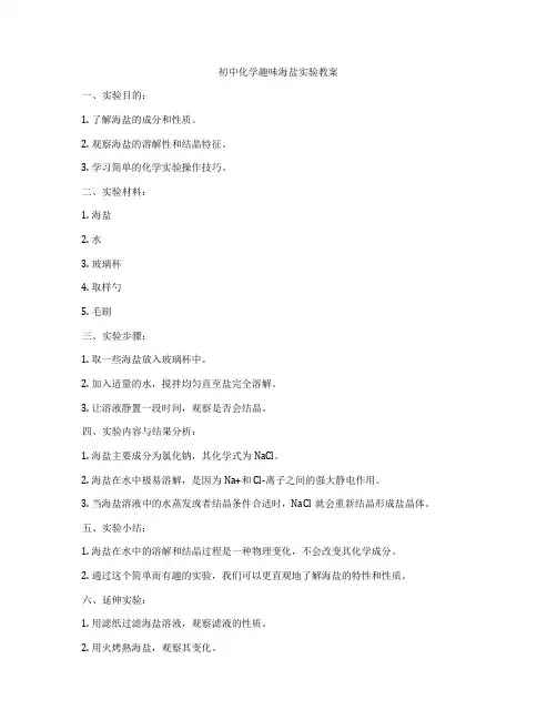 初中化学趣味海盐实验教案