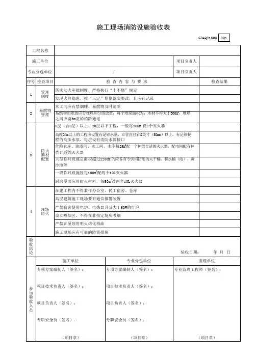 施工现场消防设施验收表GDAQ21303