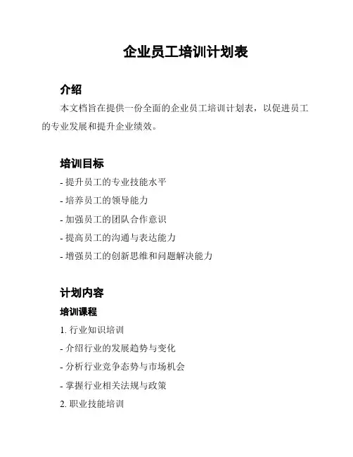 企业员工培训计划表