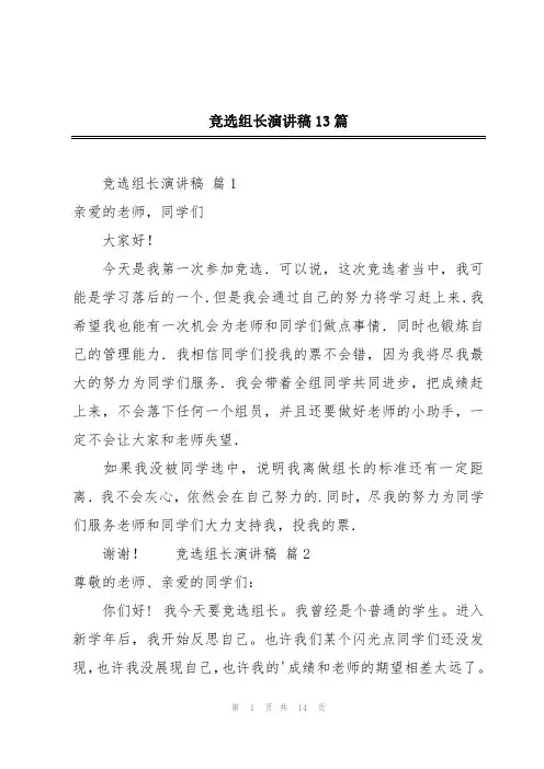 竞选组长演讲稿13篇