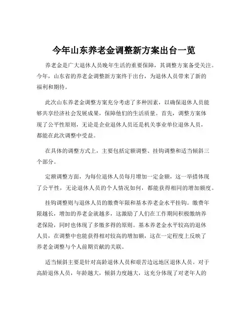 今年山东养老金调整新方案出台一览