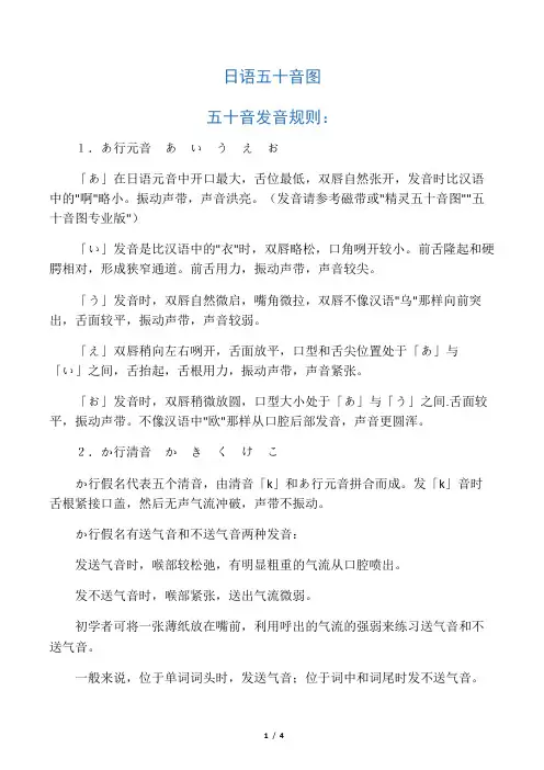 日语五十音图及发音规则