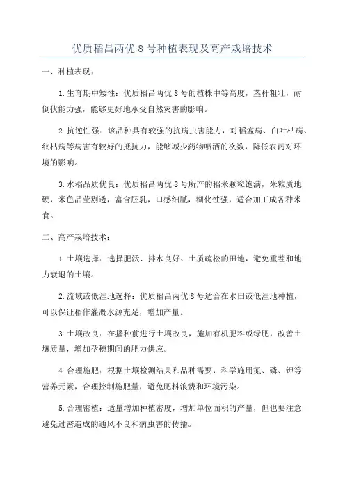 优质稻昌两优8号种植表现及高产栽培技术
