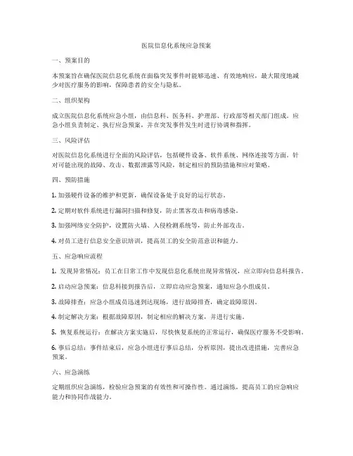 医院信息化系统应急预案