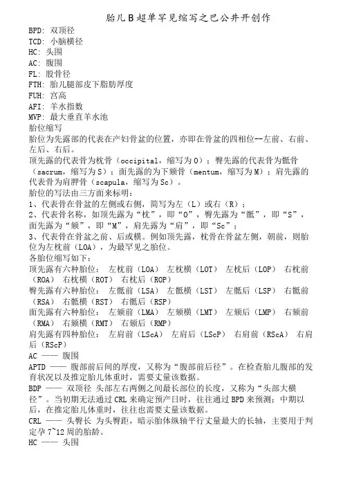 B超单英文缩写释义