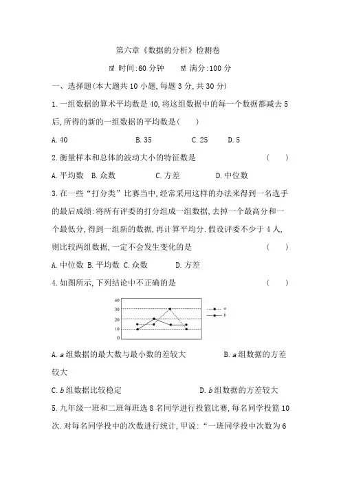 2020年北师大版初二数学上册第六章 数据的分析 单元同步试卷及答案