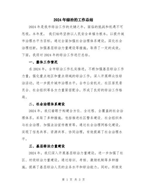 2024年综治的工作总结