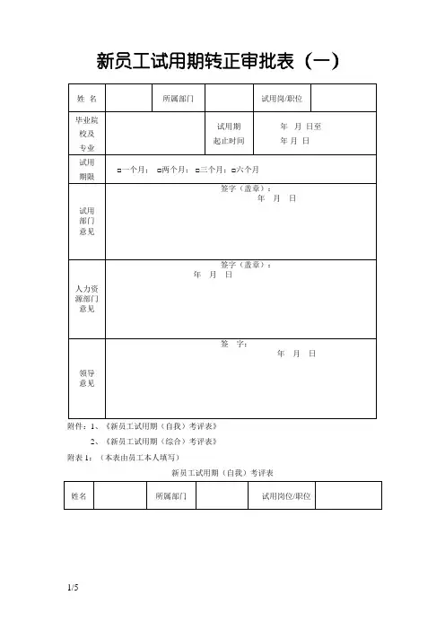 新员工试用期转正审批表