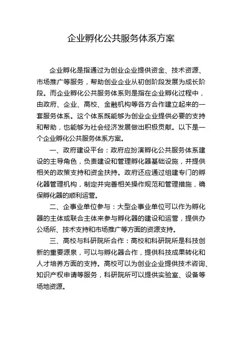 企业孵化公共服务体系方案