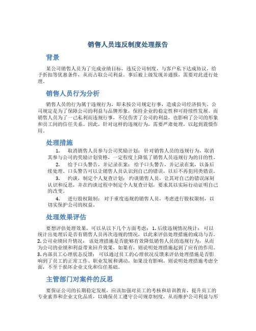 销售人员违反制度处理报告