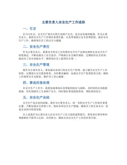 主要负责人安全生产工作述职