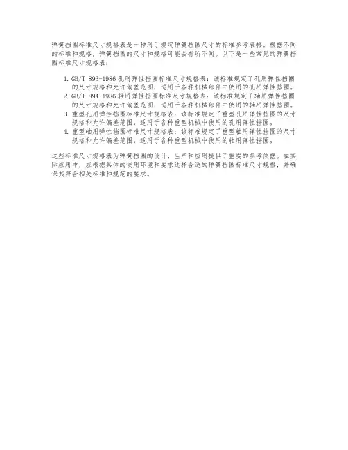 弹簧挡圈标准尺寸规格表