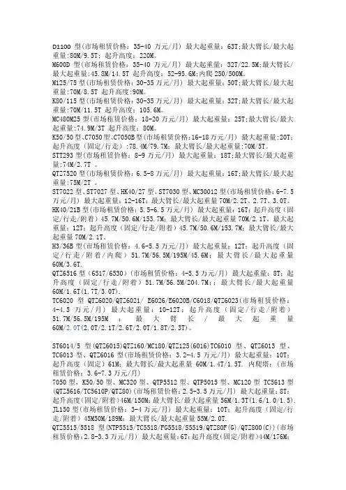 塔吊型号性能参数