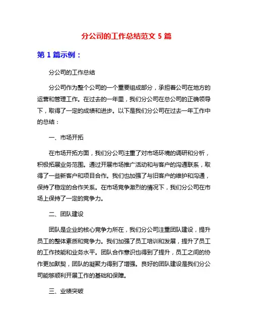 分公司的工作总结范文5篇