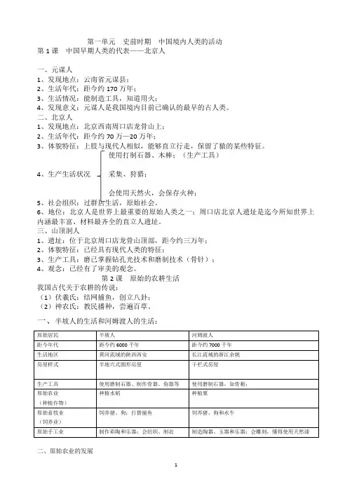 最新人教版七年级《中国历史》上册知识点总结归纳(全册)