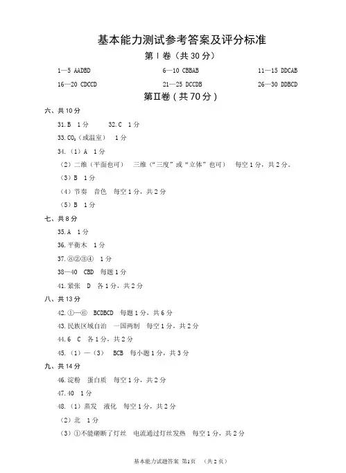 临沂市2011年高三期中考试基本能力参考答案G