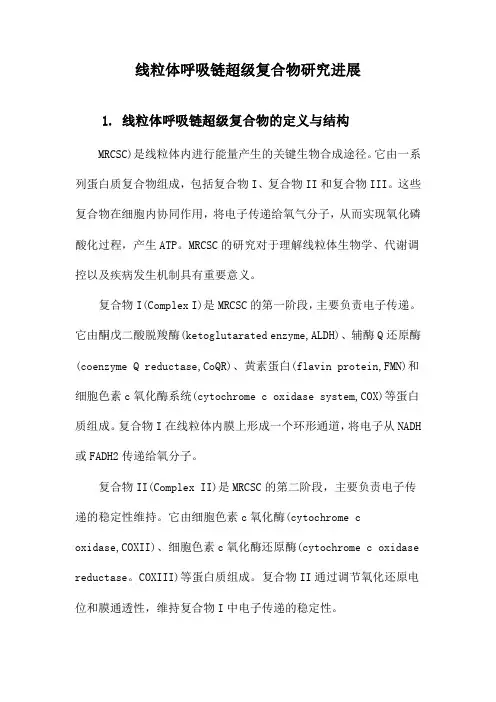线粒体呼吸链超级复合物研究进展