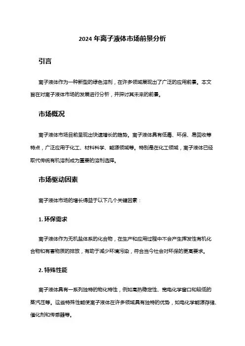 2024年离子液体市场前景分析