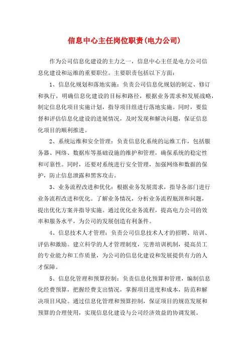 信息中心主任岗位职责(电力公司)