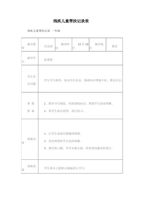 残疾儿童帮扶记录表