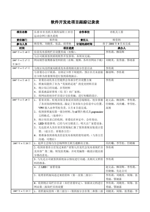 软件开发处项目跟踪记录表