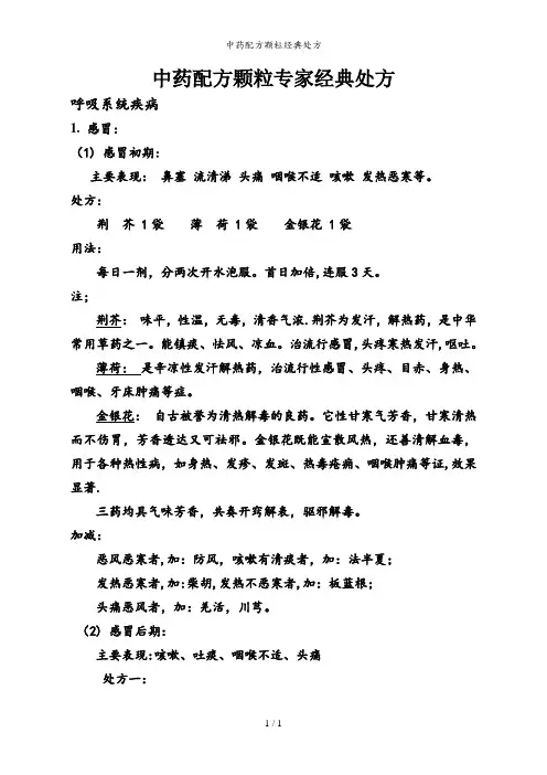 中药配方颗粒经典处方