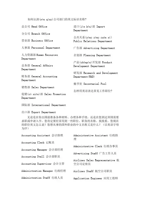 如何认清公司部门的英文标识名称