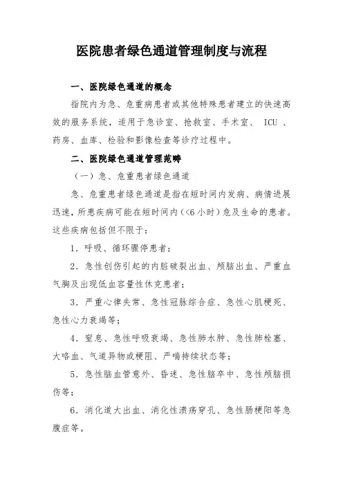 医院患者绿色通道管理制度与流程