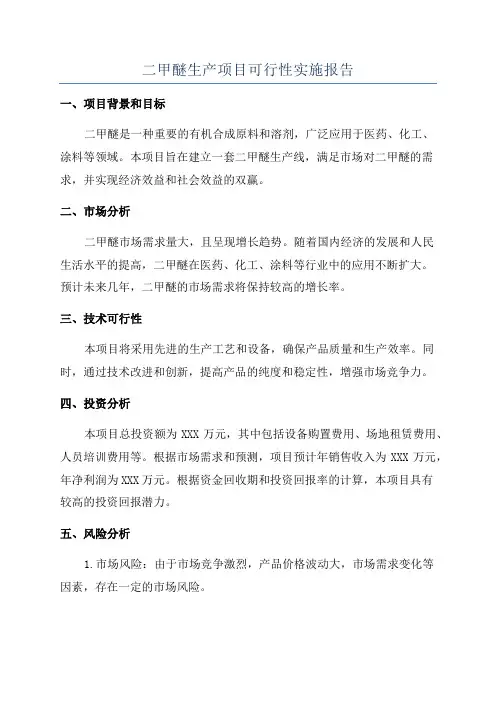 二甲醚生产项目可行性实施报告
