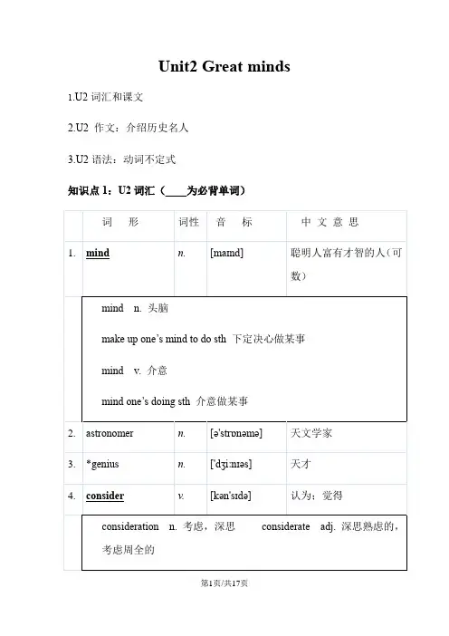 广州版九年级英语上册UnitGreatminds综合知识点及练习(无答案)