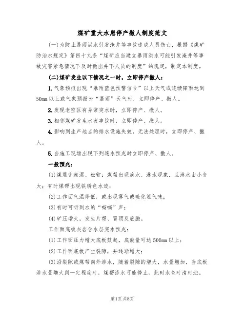 煤矿重大水患停产撤人制度范文（3篇）