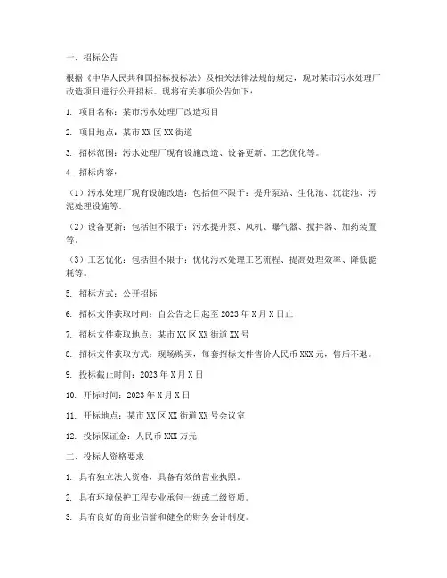 污水厂改造招标文件