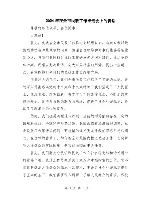 2024年在全市民政工作推进会上的讲话