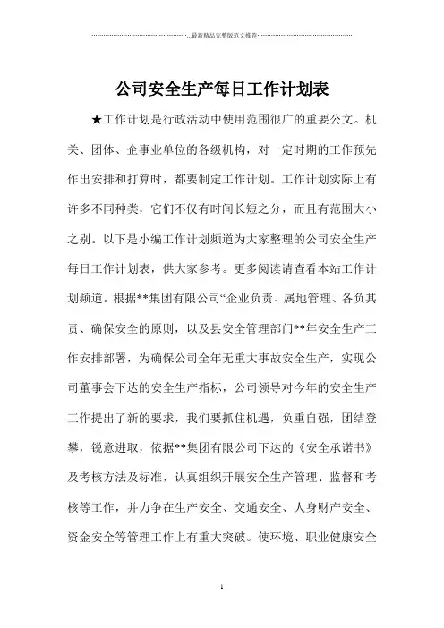 公司安全生产每日精品工作计划表