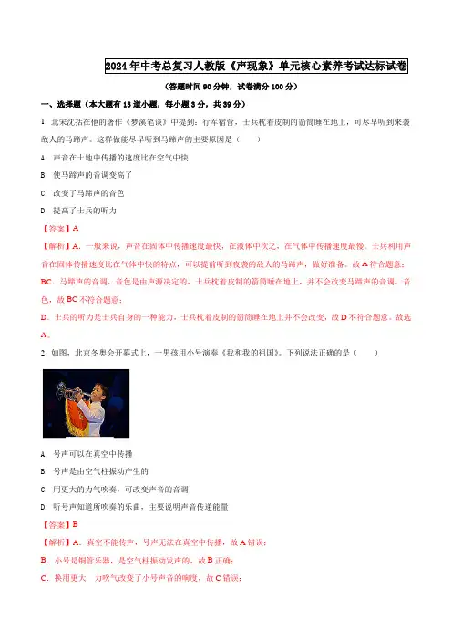 2024年中考总复习人教版《声现象》单元核心素养考试达标试卷(含解析)