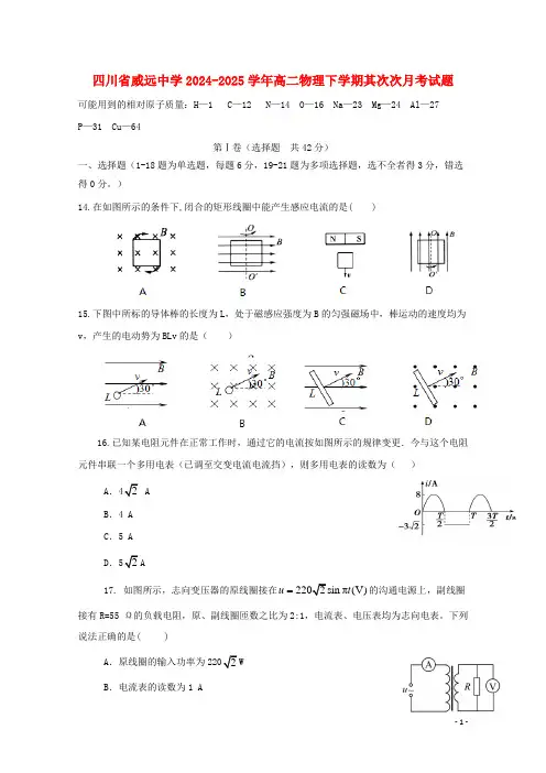 四川省威远中学2024_2025学年高二物理下学期第二次月考试题