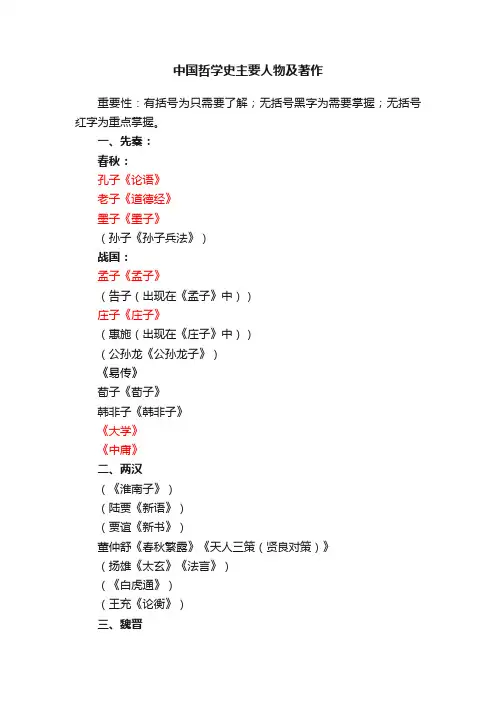 中国哲学史主要人物及著作