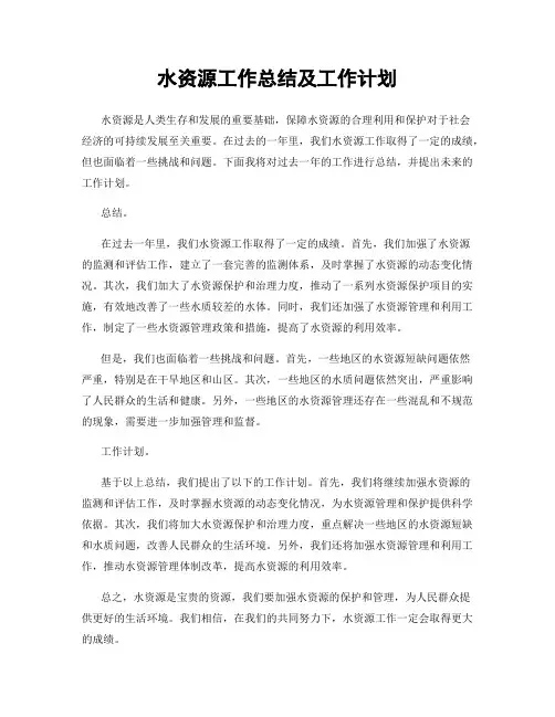 水资源工作总结及工作计划
