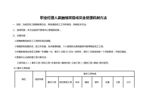 职业经理人薪酬绩效提成奖金管理机制方法