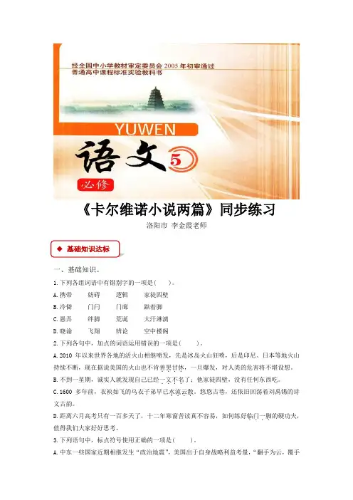 【同步练习】《卡尔维诺小说两篇》(北师大)