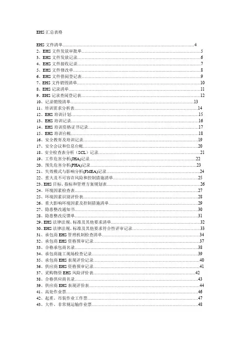 EHS汇总表格