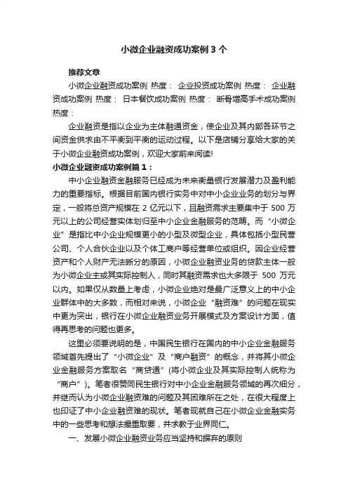小微企业融资成功案例3个