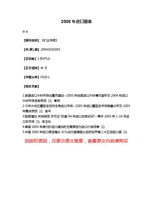 2003年进口量表